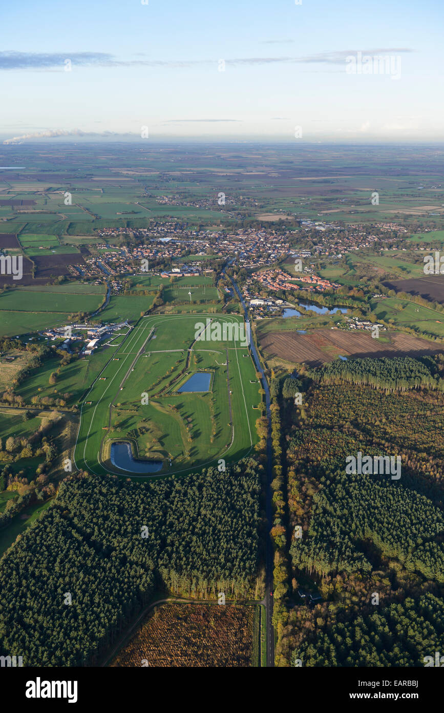 An aerial view of the race course at Market Rasen with the town visible behind Stock Photo