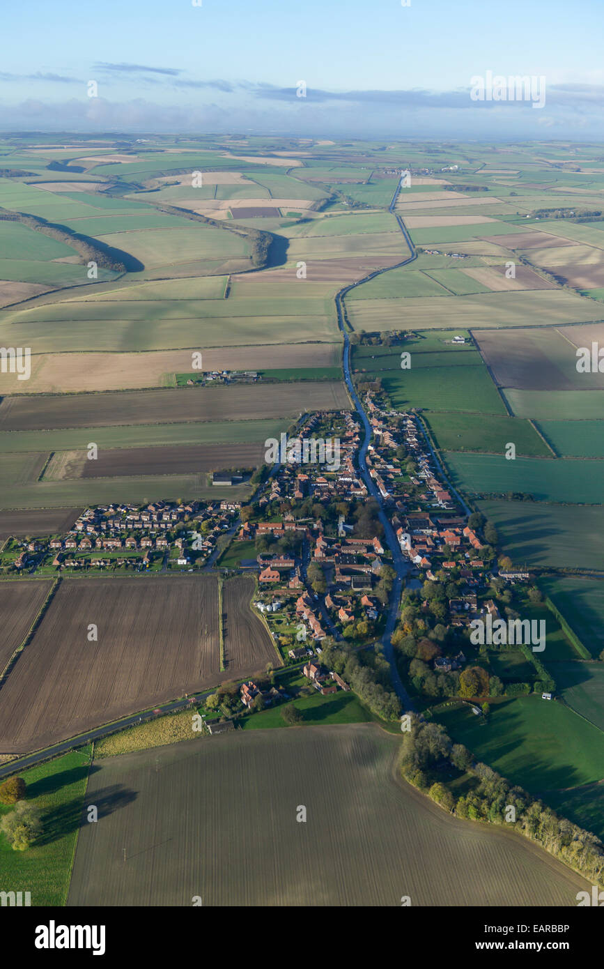 An aerial view of the village of Wetwang in the Yorkshire Wolds showing surrounding countryside Stock Photo