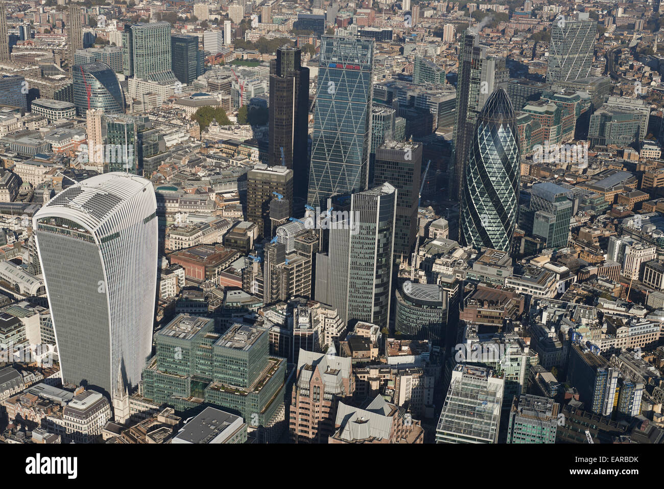 An aerial view showing the iconic buildings of the City of London Stock Photo
