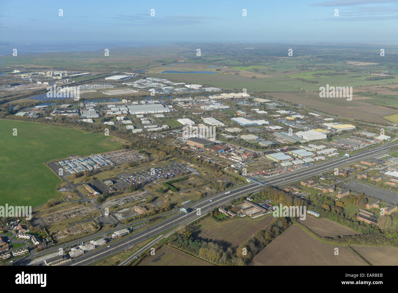 An aerial view of a large Industrial Estate in Deeside, North Wales Stock Photo