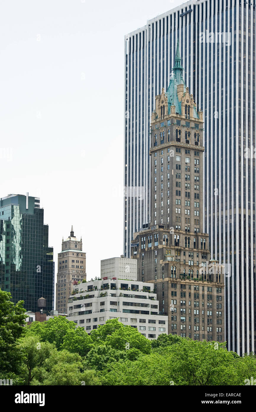 Skyscrapers at southern Central Park, Manhattan, New York City, New York, United States Stock Photo