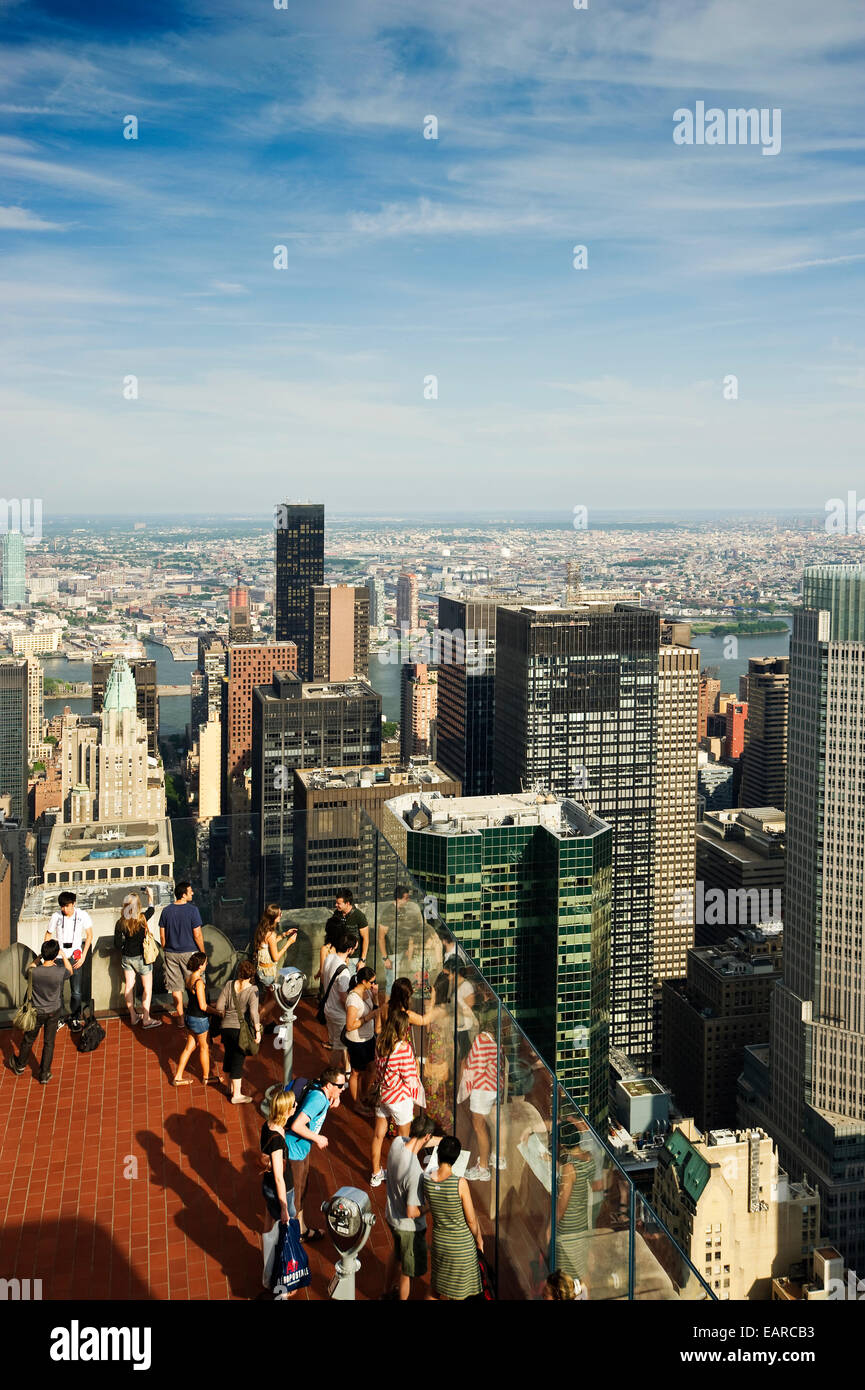 Observation deck of the Rockefeller Center, Manhattan, New York City, New York, United States Stock Photo