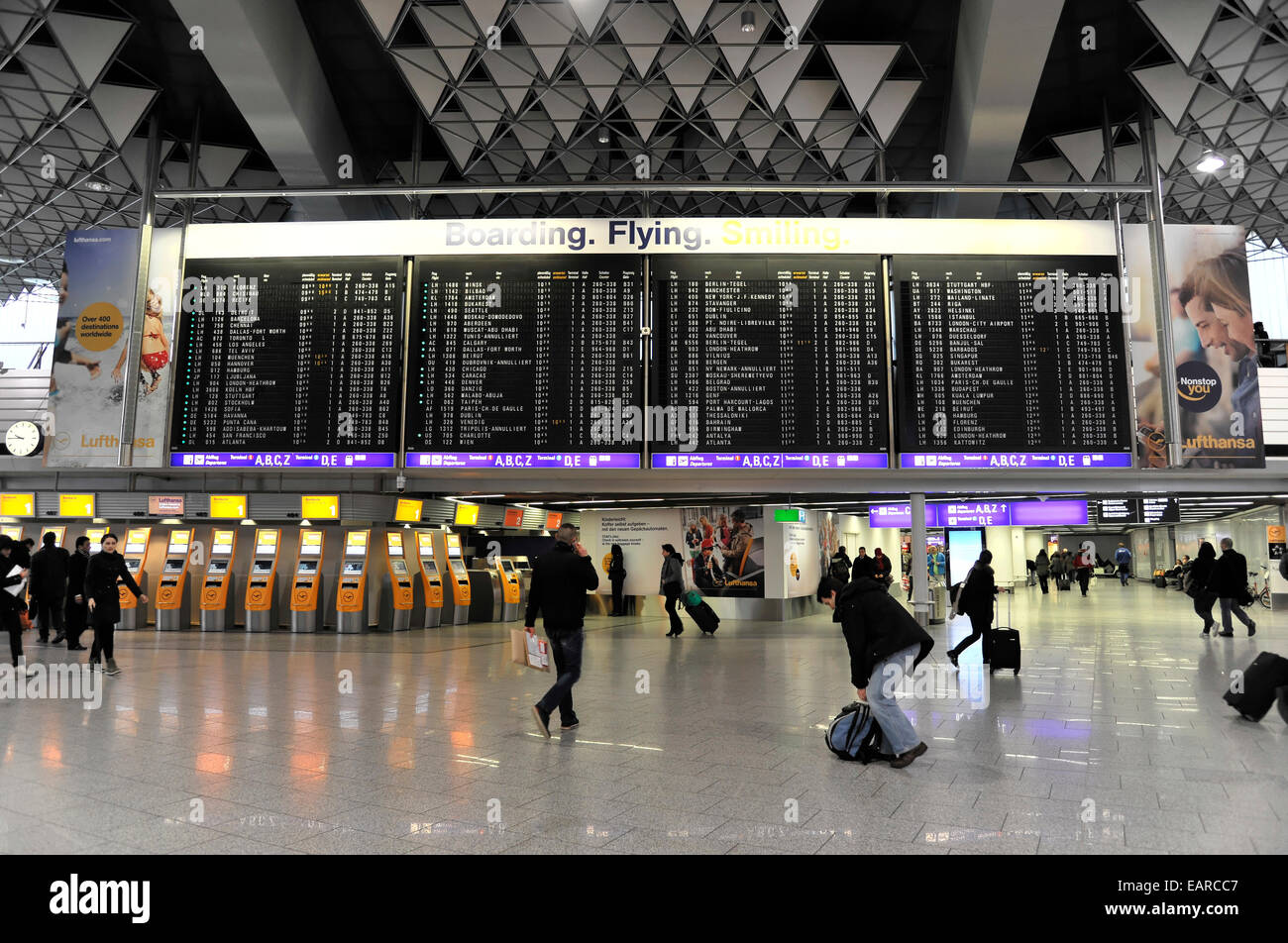 Destination board, Frankfurt Airport, Frankfurt am Main, Hesse, Germany