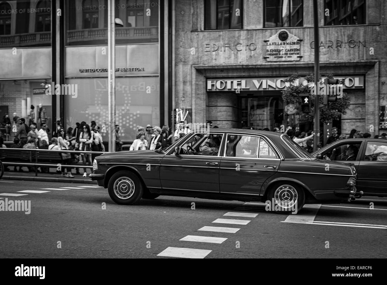 Old car in Madrid, Gran Via Stock Photo Alamy