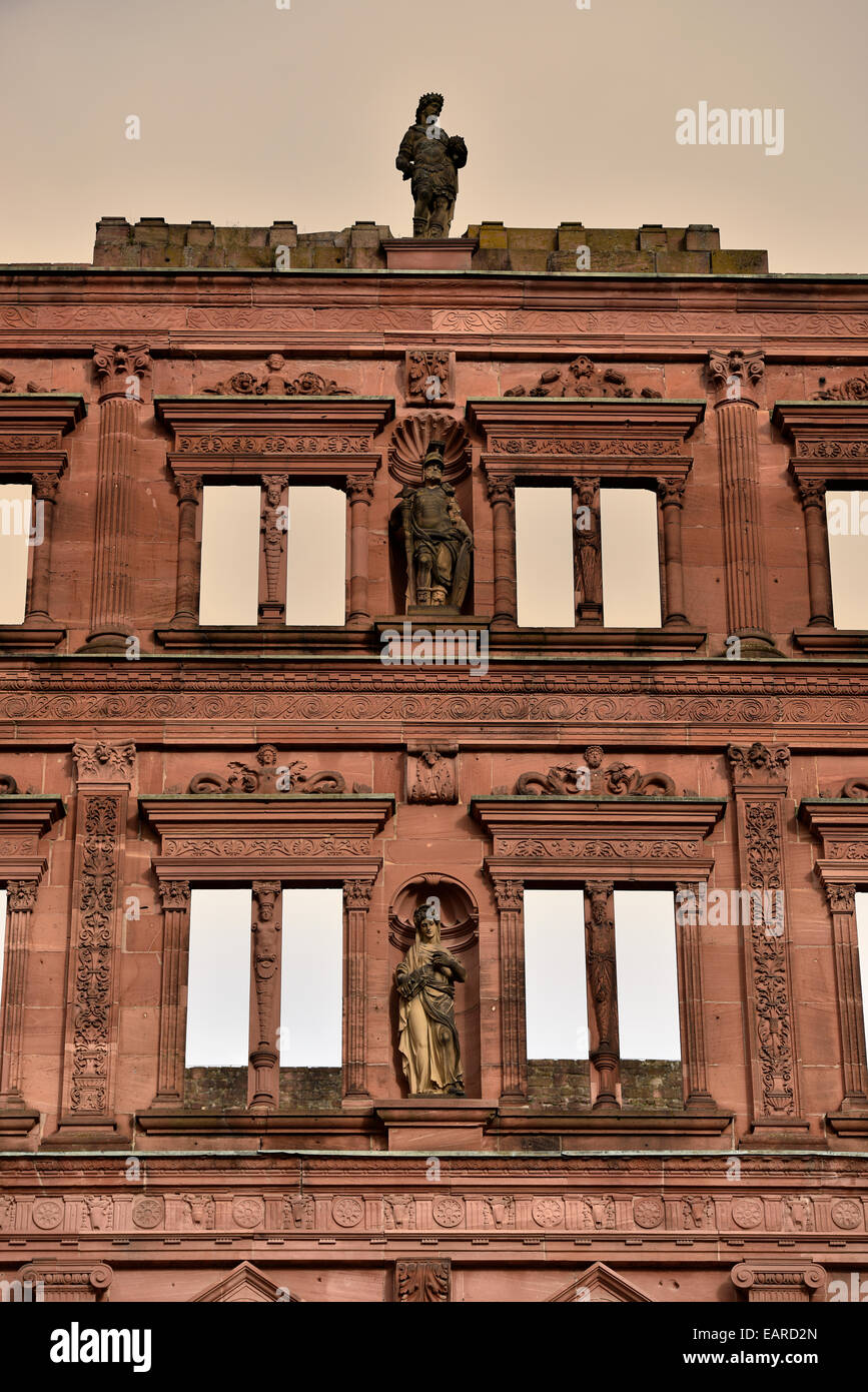 Ornate entrance facade of the Ottheinrich building, castle, Heidelberg, Baden-Württemberg, Germany Stock Photo