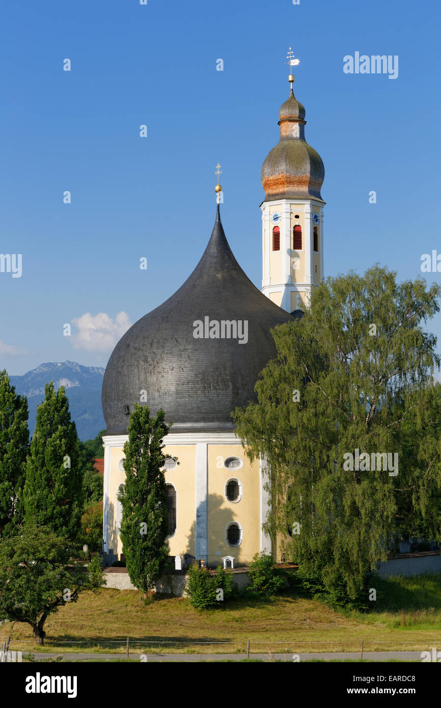 Church of St. Johann Baptist and Heiligkreuz, Westerndorf, Rosenheim, Upper Bavaria, Bavaria, Germany Stock Photo