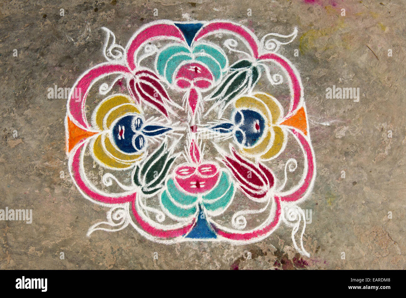 Traditional Rangoli, Kolam or Muggu, decorative pattern made of ...