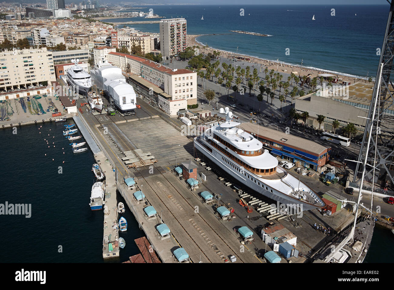 Shipyard for mega yachts, Barcelona, Catalonia, Spain Stock Photo