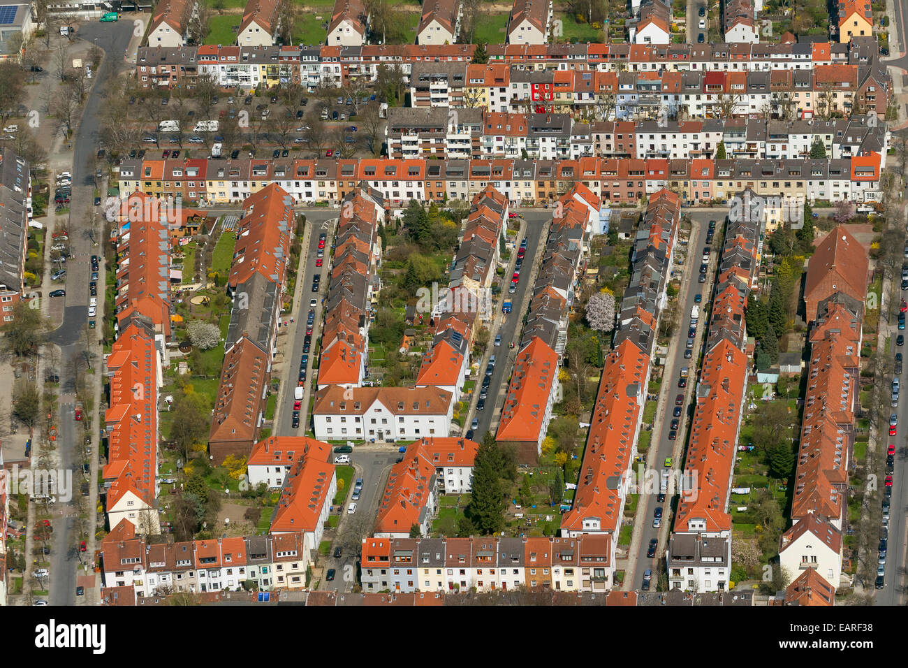 Aerial view, rows of houses in the Findorff quarter, Bremen, Bremen