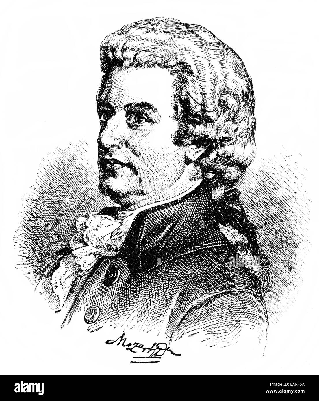 Wolfgang Amadeus Mozart, 1756 - 1791, a composer of the First Viennese School, Historische Zeichnung aus dem 19. Jahrhundert, Po Stock Photo