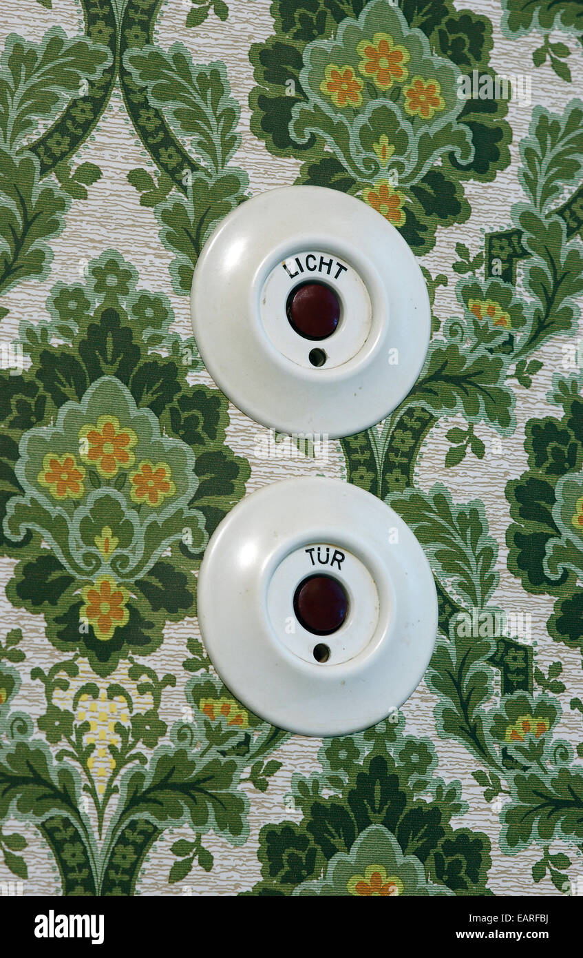 Switches for light and door, interior of a house from the 1950s, North