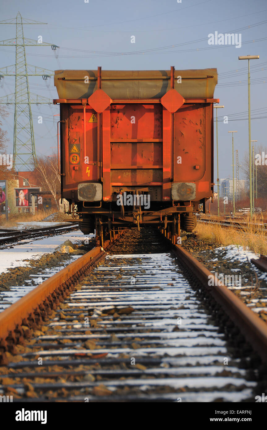 Railway-car on rail tracks, Germany Stock Photo