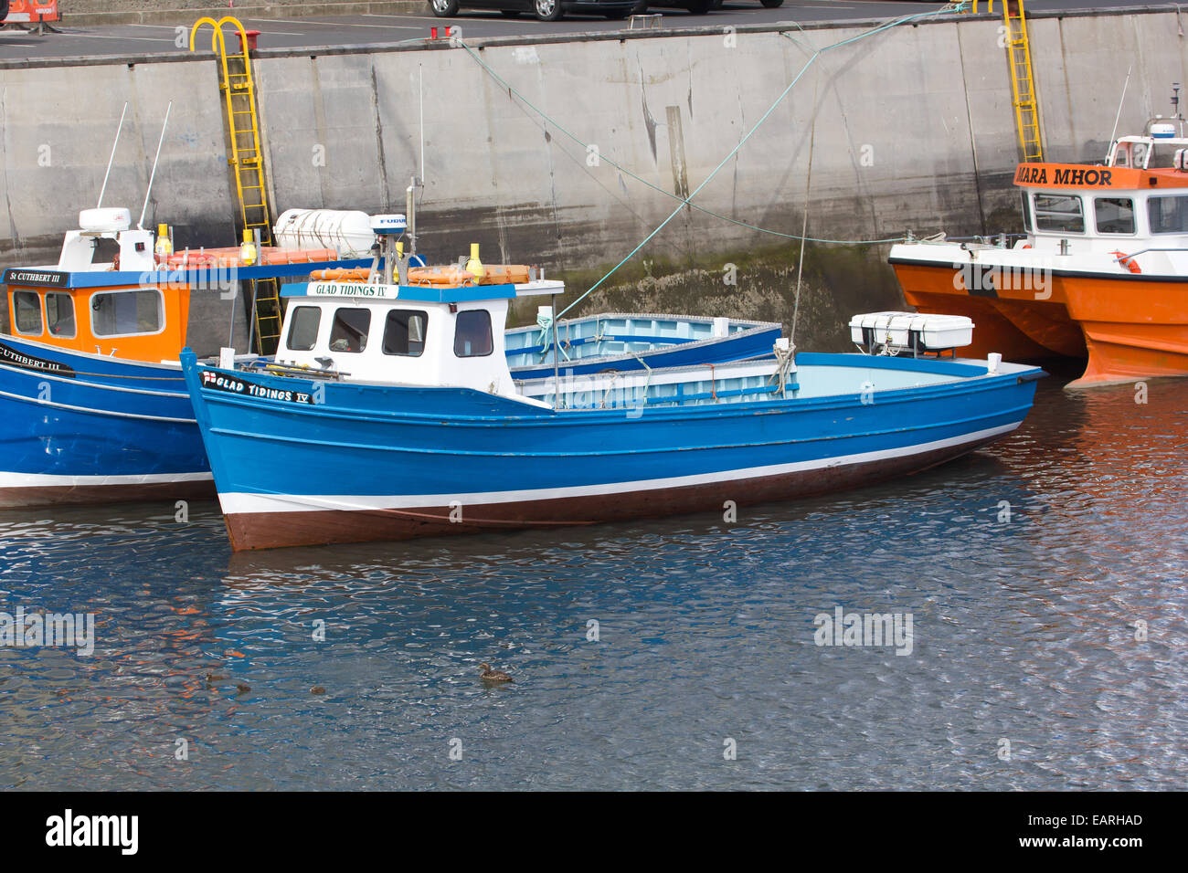 Seahouses harbour and boats for trips to the Farne Islands Stock Photo ...
