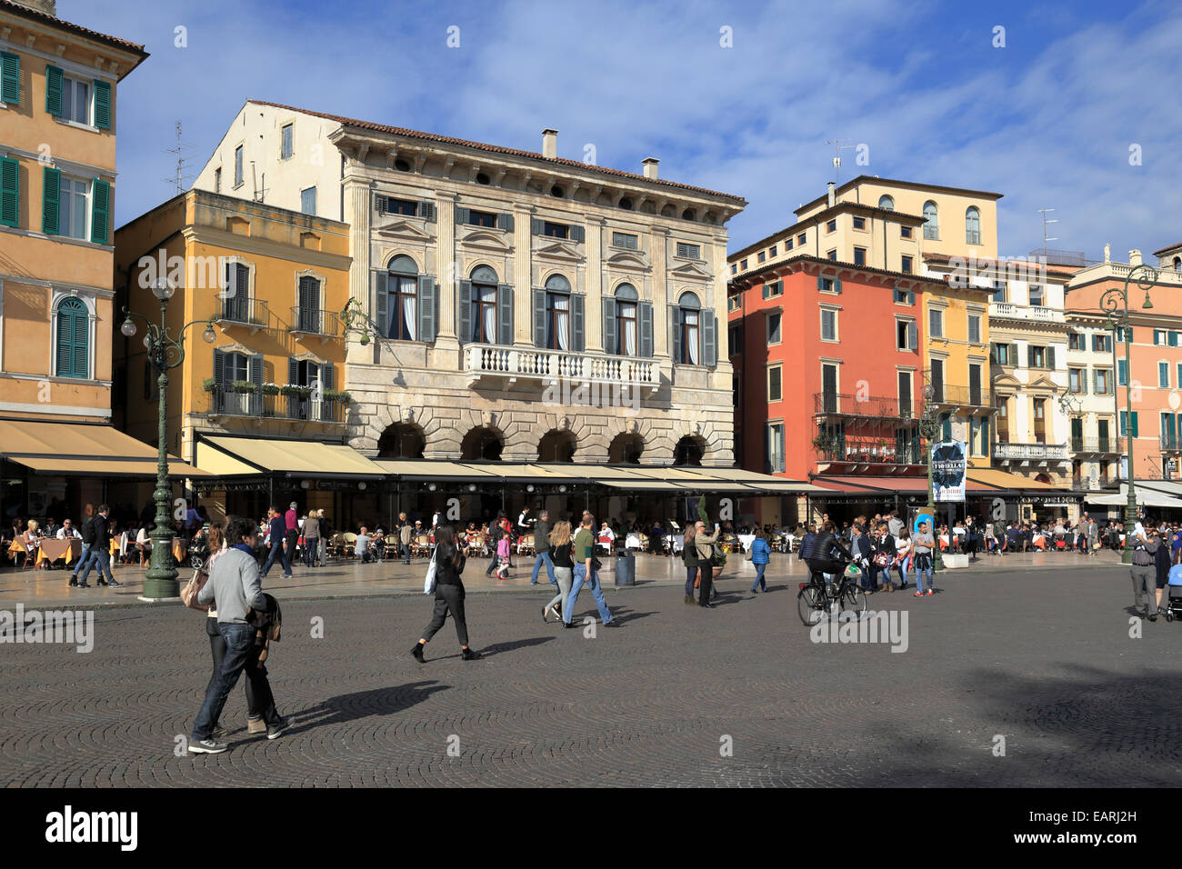 Tourists in Piazza Bra, Verona, Italy, Veneto. Stock Photo