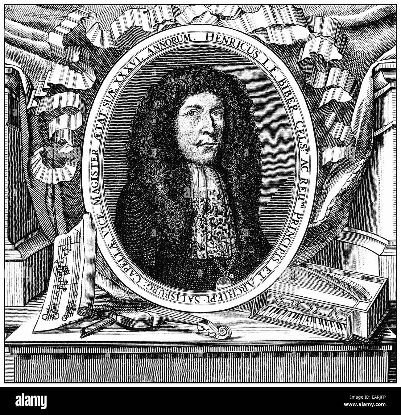 Heinrich Ignaz Franz Biber von Bibern, 1644 - 1704, a Bohemian composer and  violinist of the Baroque, Portrait von Heinrich Igna Stock Photo - Alamy