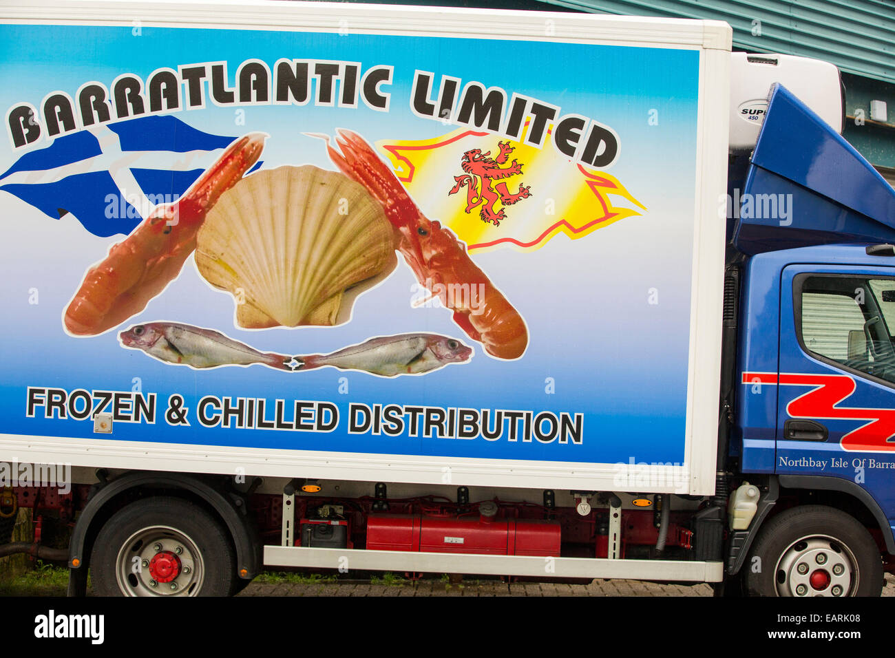 A sea food lorry in oban, Scotland, UK. Stock Photo