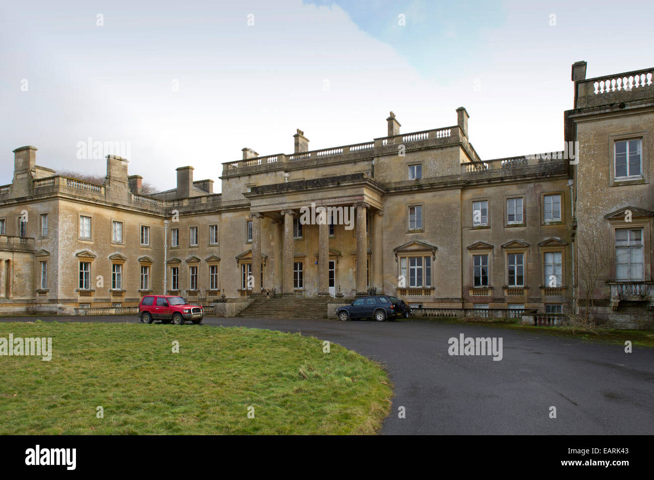 Tottenham House (red car outside) the family seat of Lord Cardigan with the White Lodge (painted