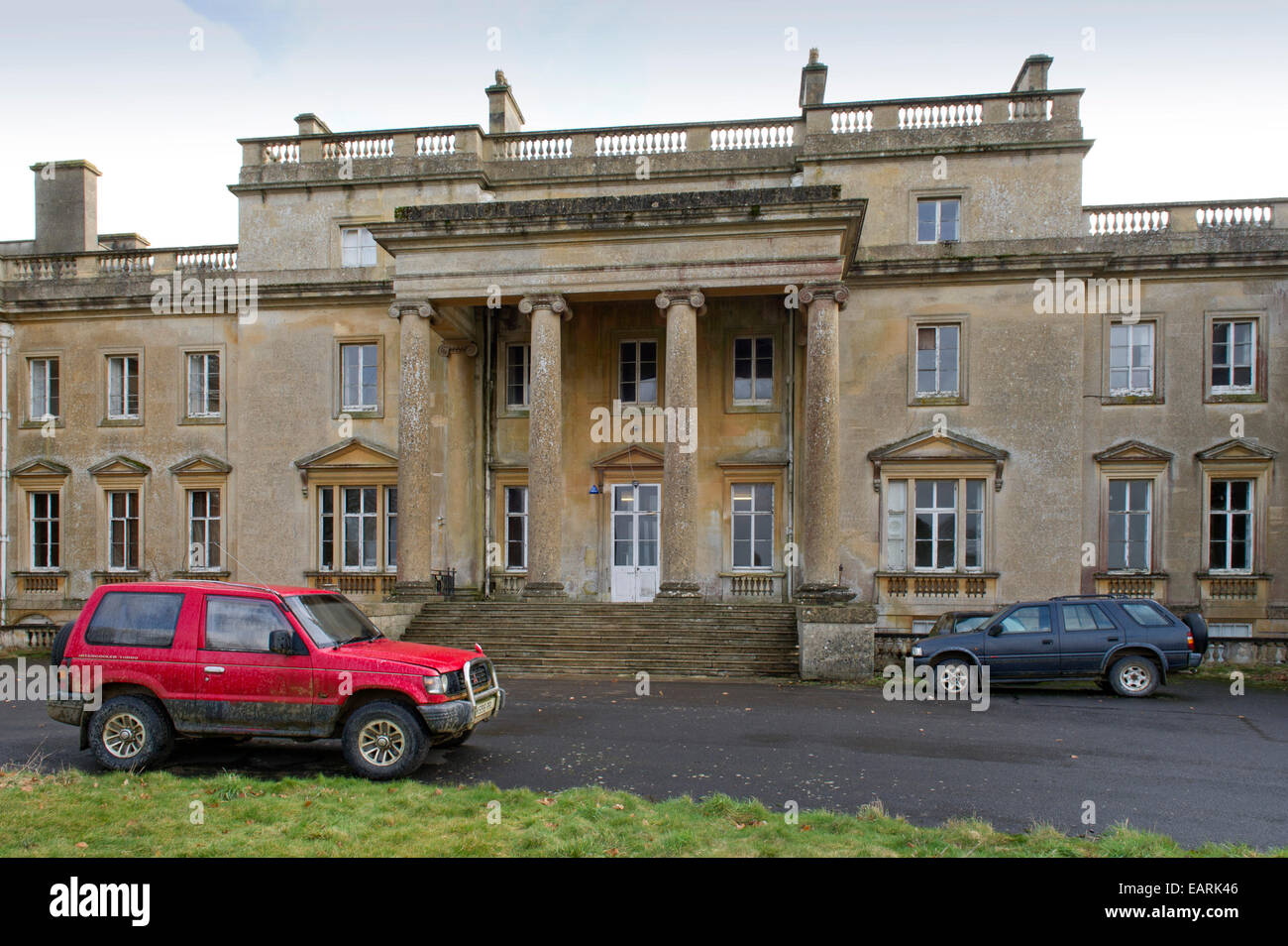 Tottenham House (red car outside) the family seat of Lord Cardigan with the White Lodge (painted