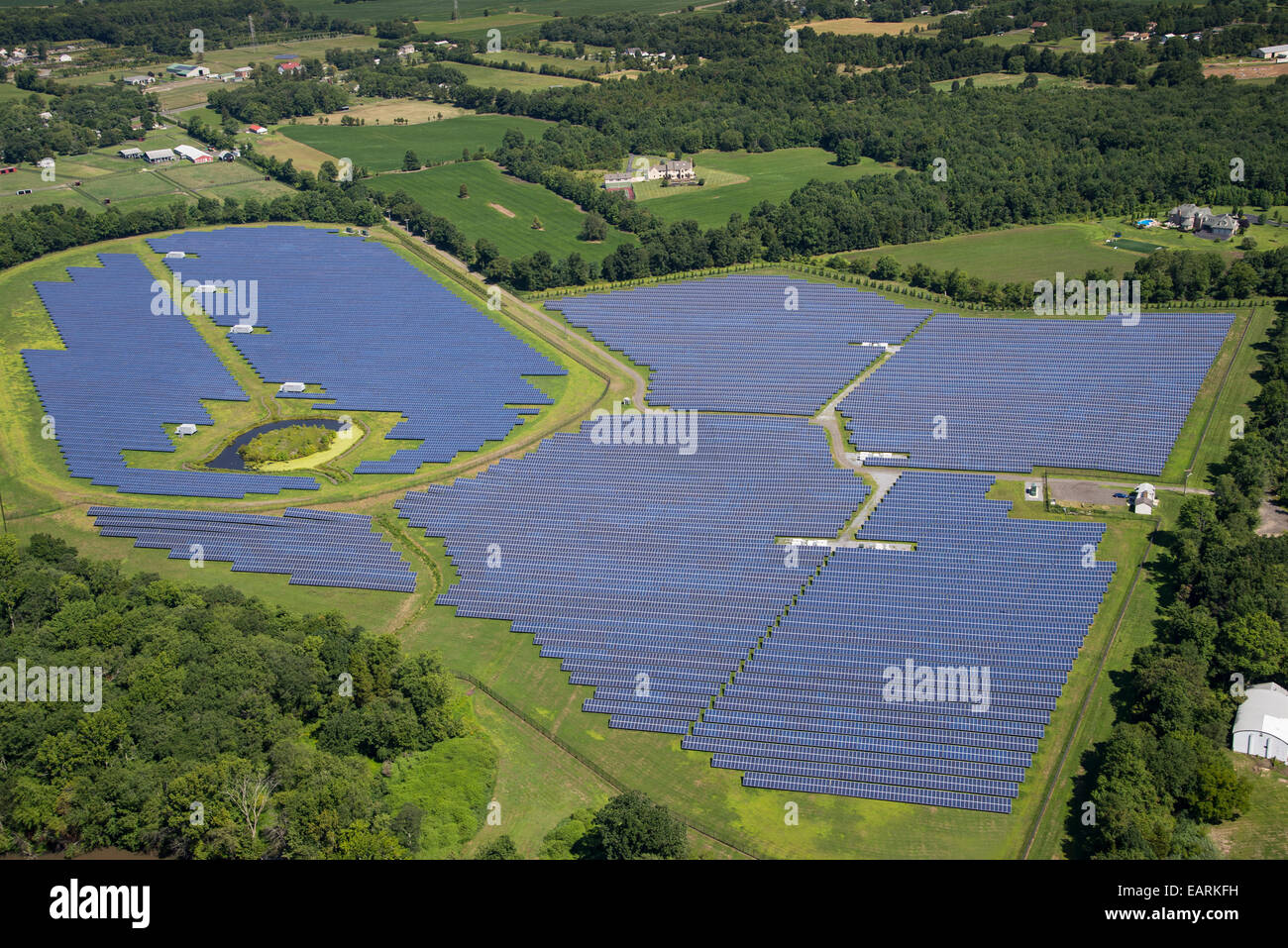 Aerial View Of Solar Panel Farm Stock Photo