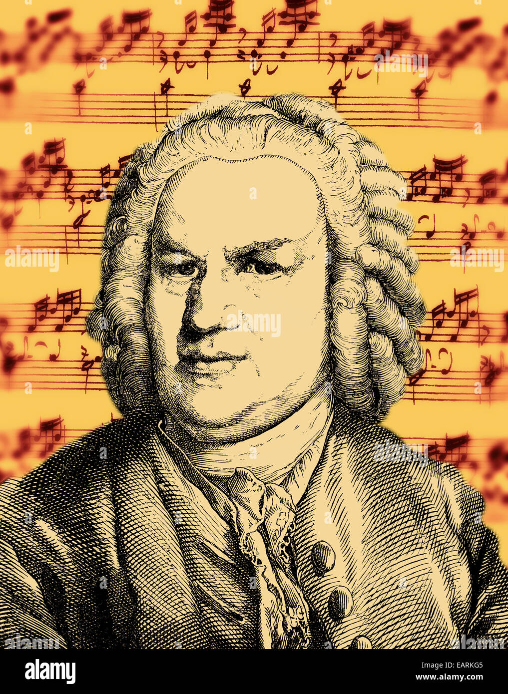 Johann Sebastian Bach, 1685 - 1750, a German composer and organ and piano  virtuoso of the Baroque, Notenhandschrift und Portrait Stock Photo - Alamy
