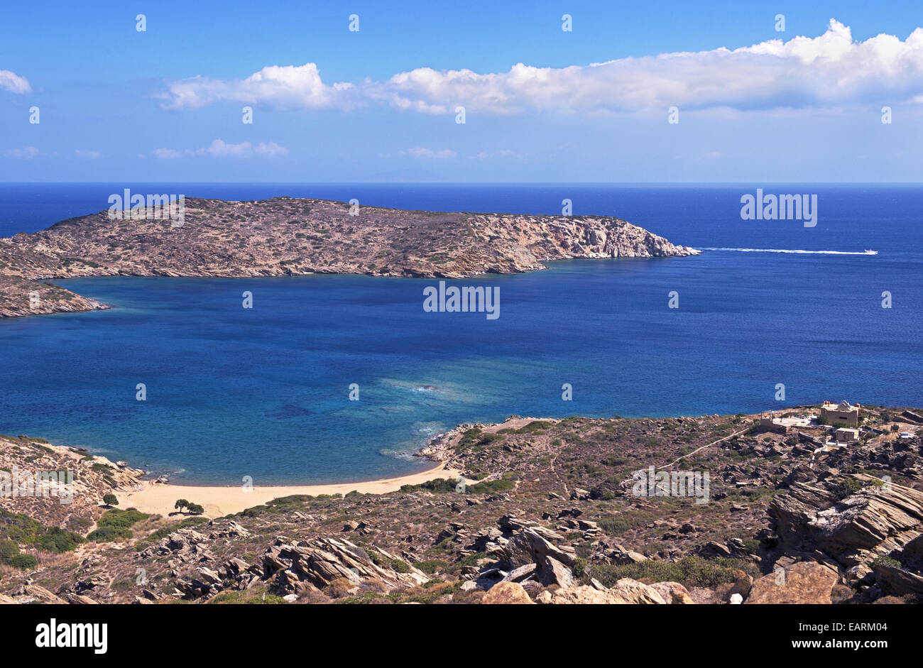 The secluded 'Tris Klisies'  bay situated near the magnificent Maganari beach in Ios island, Cyclades, Greece Stock Photo