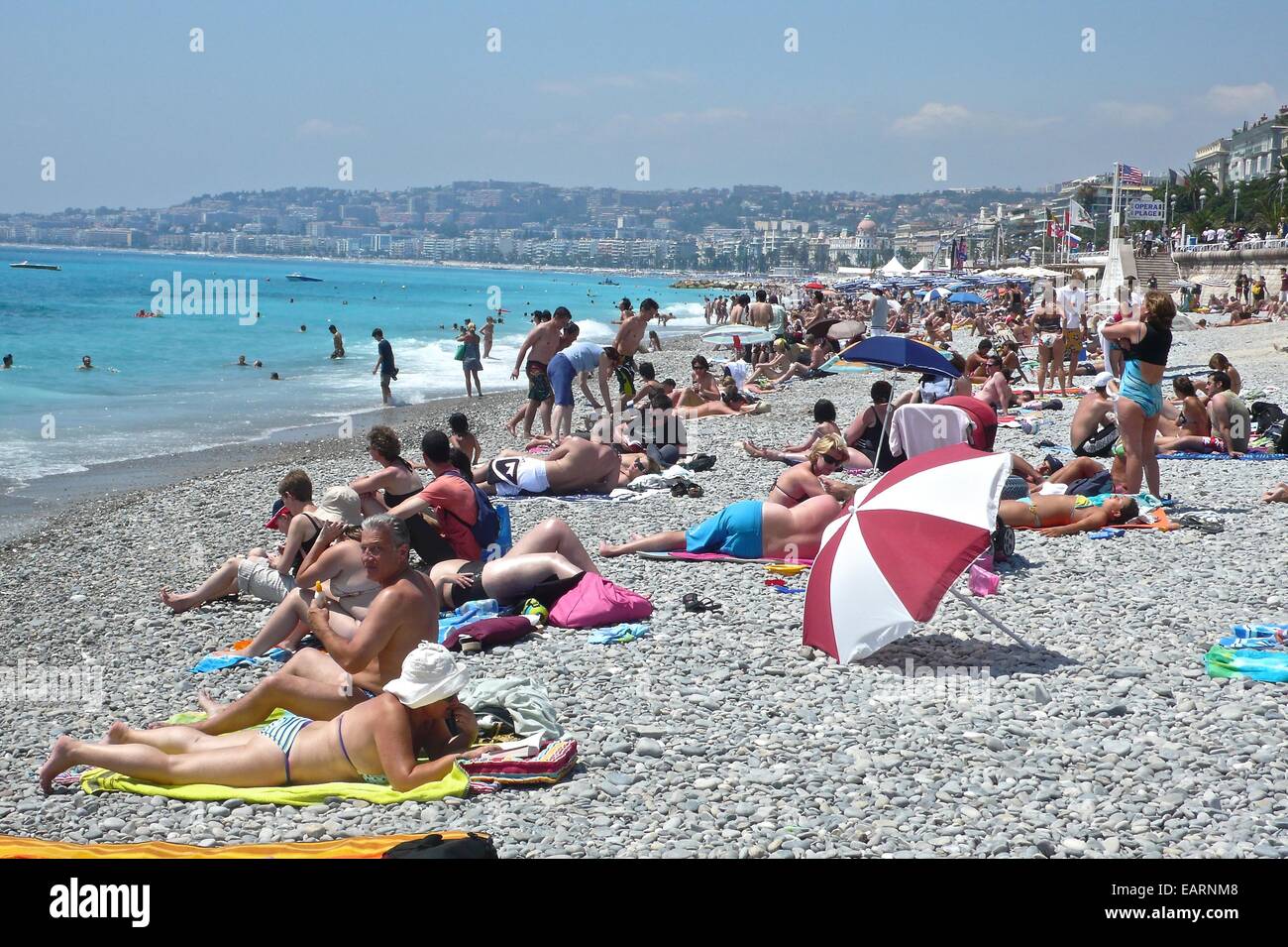 French Riviera Bathing The French Riviera erupts with a summer population of sunbathers Stock ...
