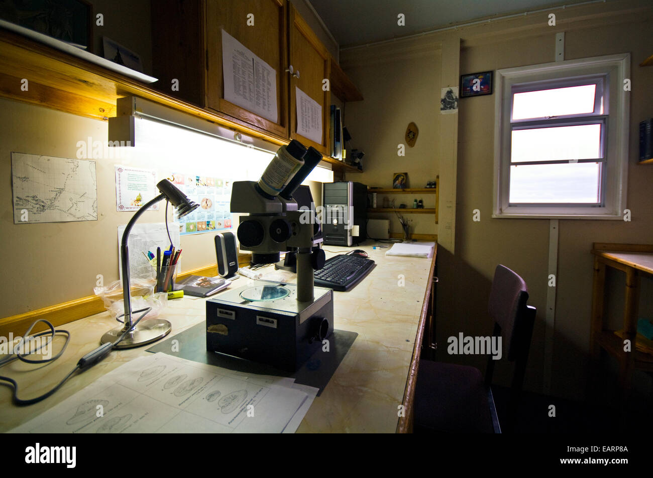 A microscope in a science laboratory in a Ukrainian research station