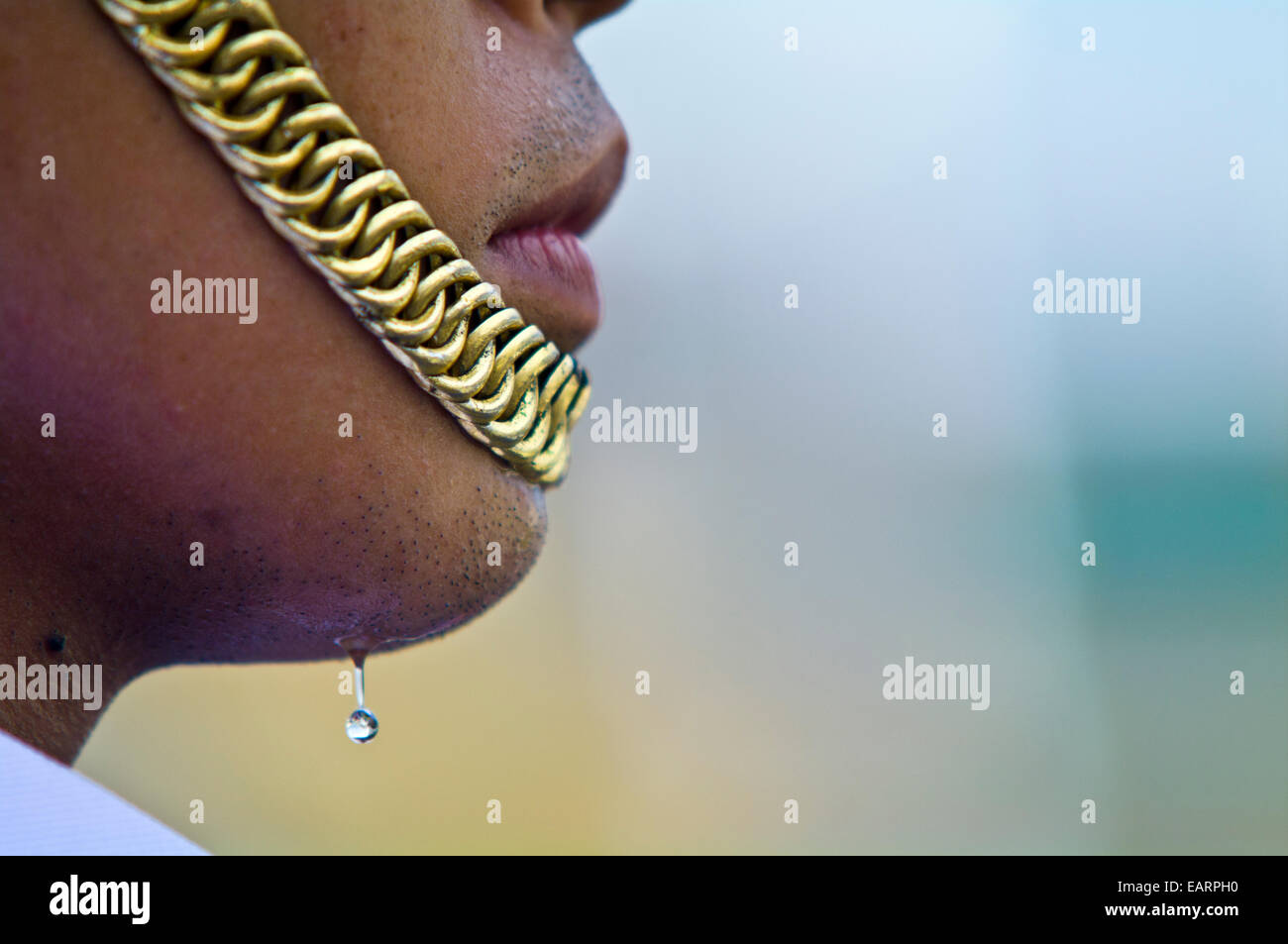 A drop of sweat drips from the chin of a soldier of the Kings Guard. Stock Photo