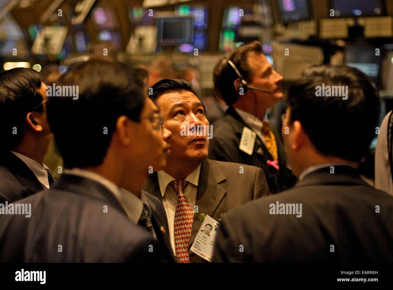 Workers on the floor of The New York Stock Exchange. Stock Photo