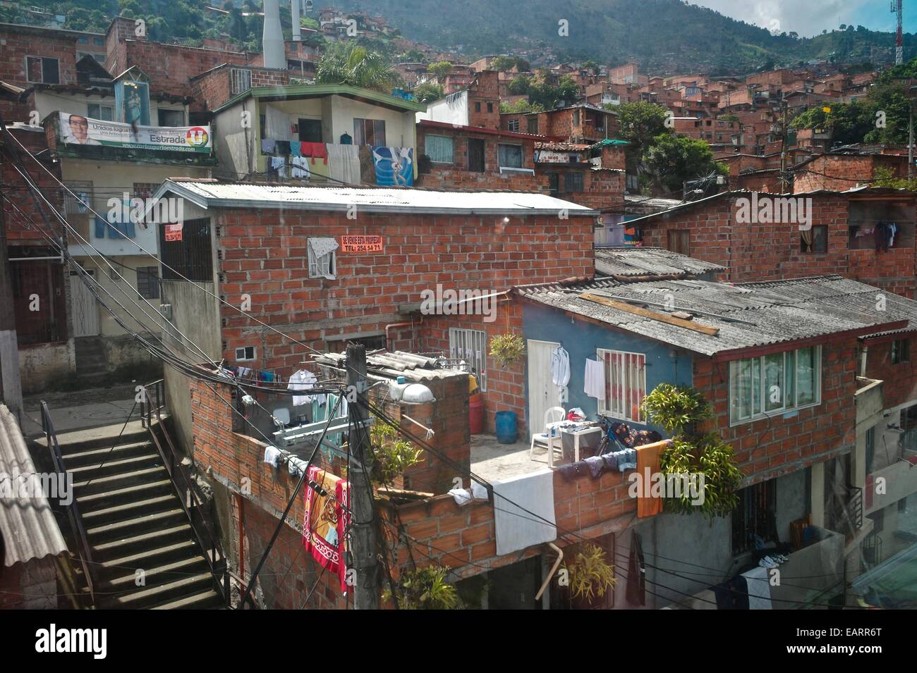 The hillside community of Santo Domingo in Medellin also known as Comunas. Stock Photo