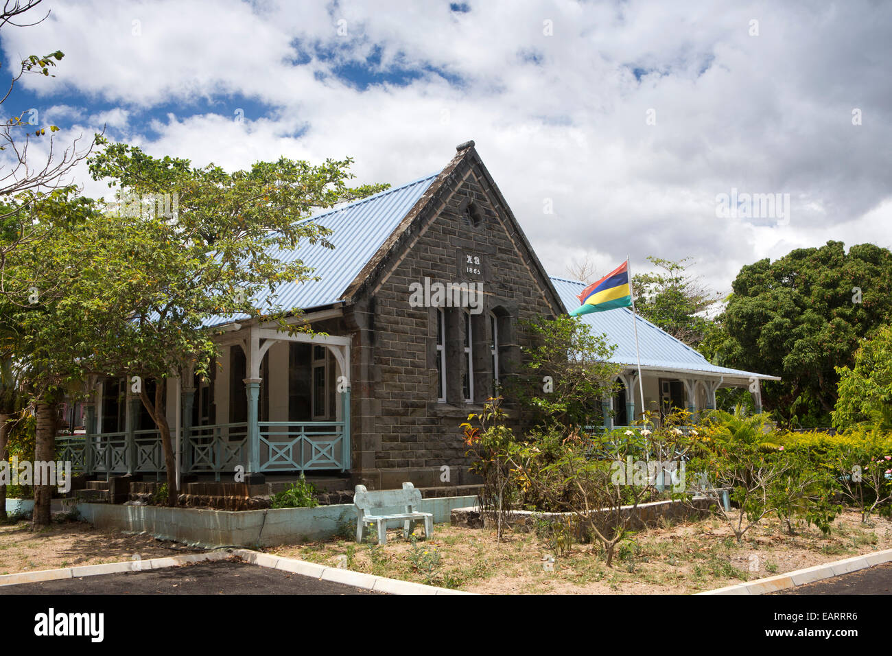 Mauritius, Grand Baie, Public Library in old British colonial era building Stock Photo