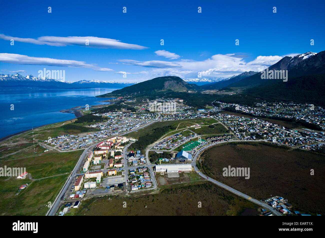 Sprawling suburbs of a city on the forested slopes of the Andes. Stock Photo