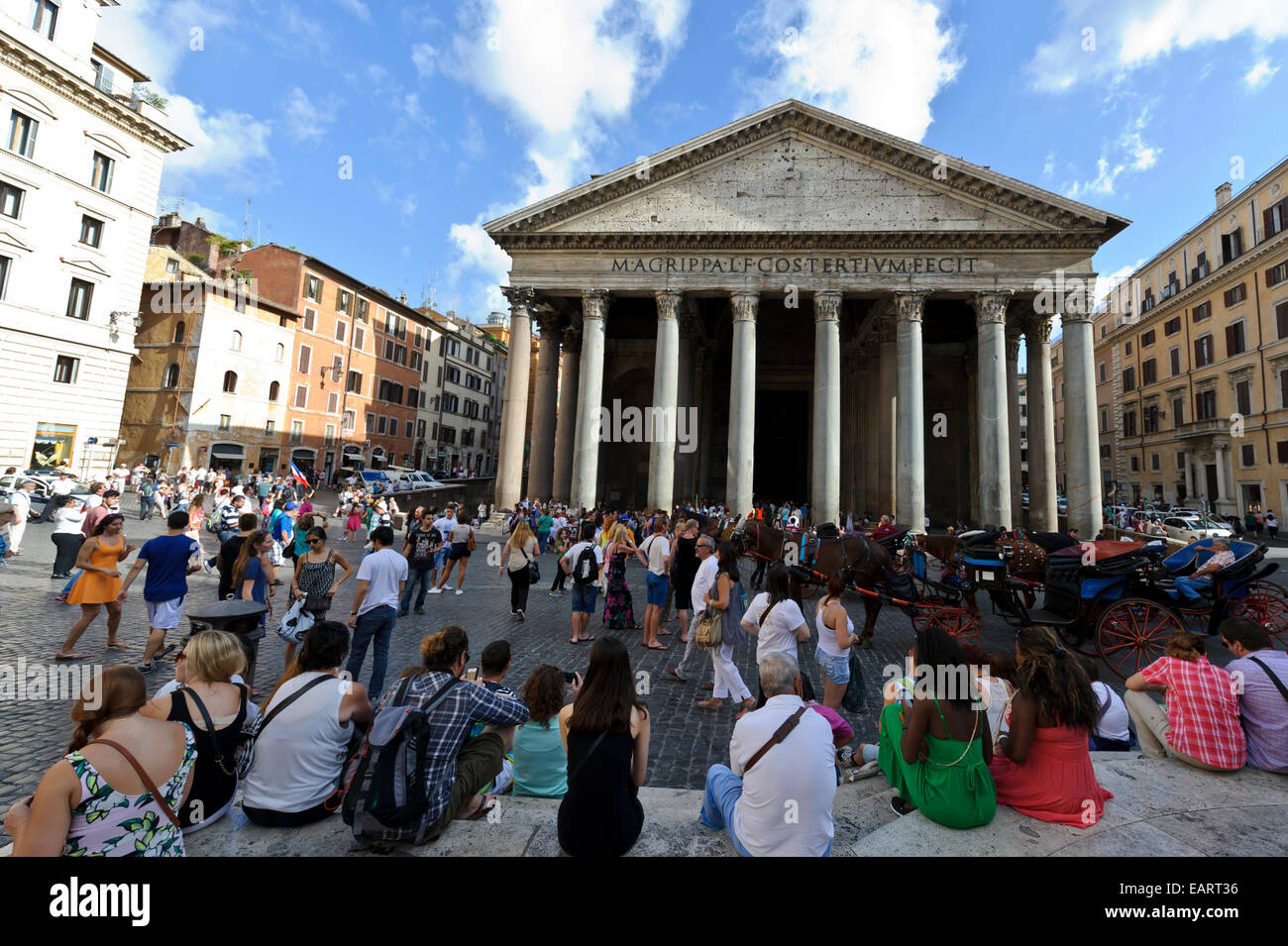 Tourist gathered outside the iconic Pantheon historic building in the ...