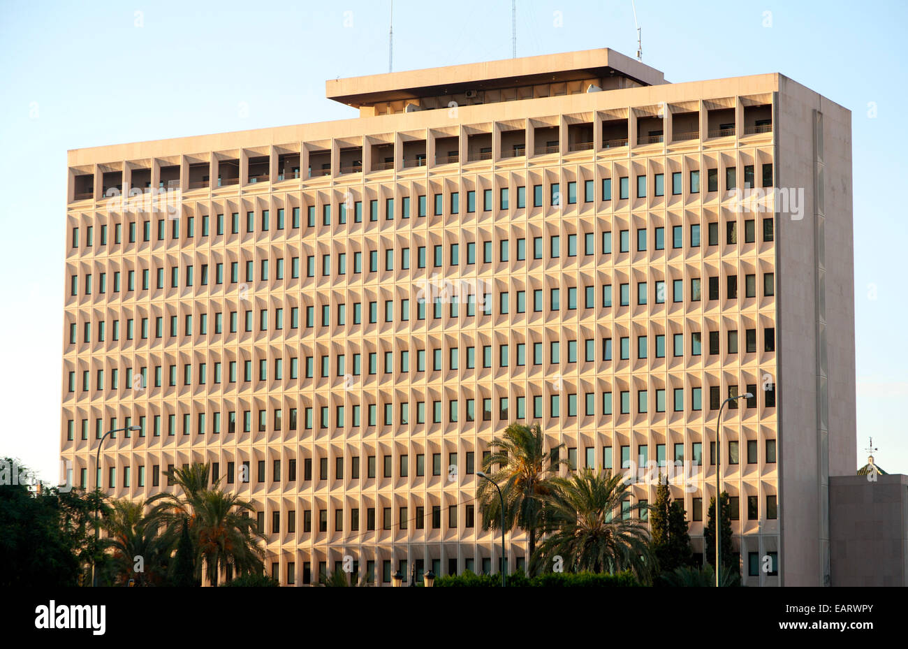 Regular architectural patterns of modern building in the city centre, Malaga, Spain Stock Photo