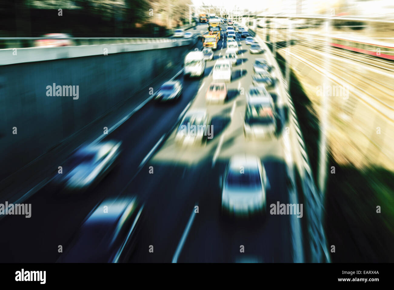 very fast cars on highway (blurred) Stock Photo