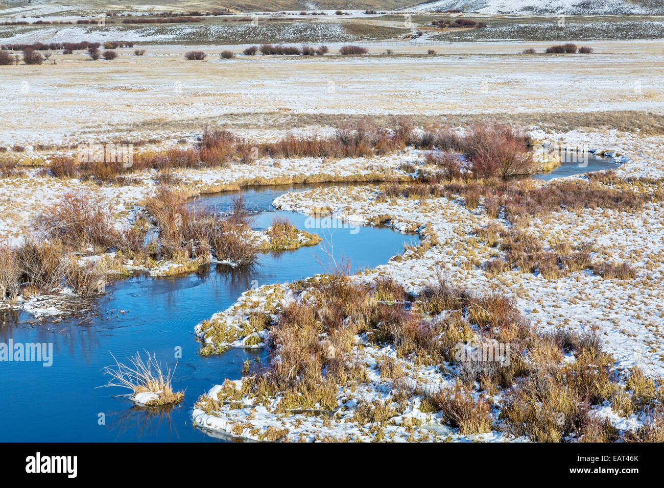meanders of Canadian River in North Park near Walden, Colorado, late fall or early scenery Stock