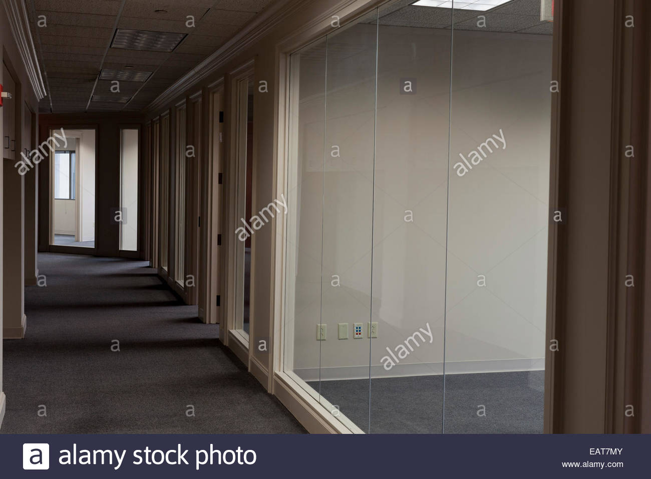 A Floor Of Empty Offices In A High Rise Office Building Stock