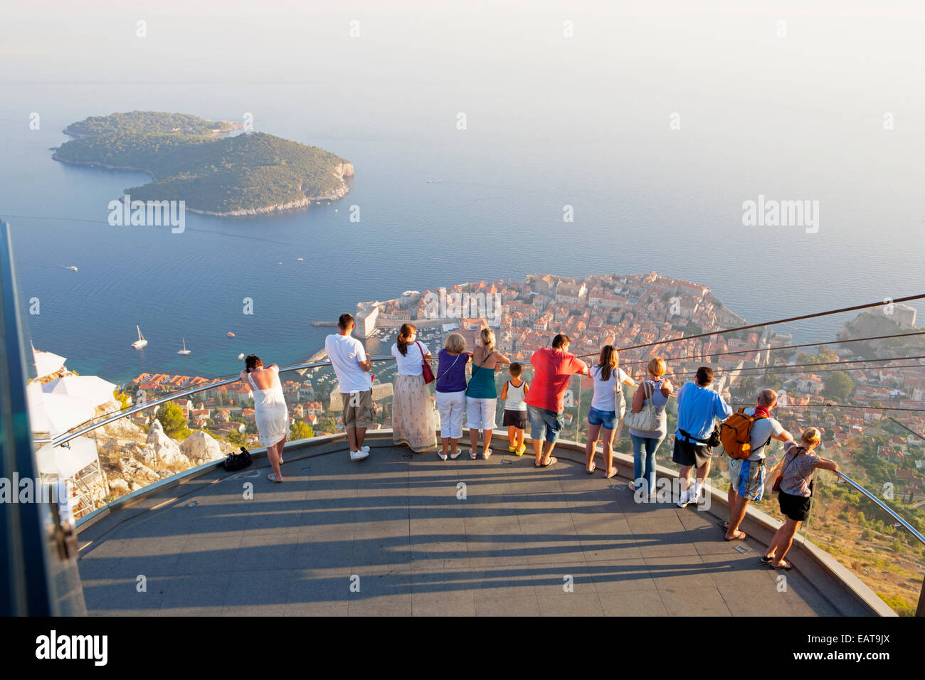 VIEW FROM SRD HILL OF OLD CITY OF DUBROVNIK AND LOKRUM ISLAND Stock Photo