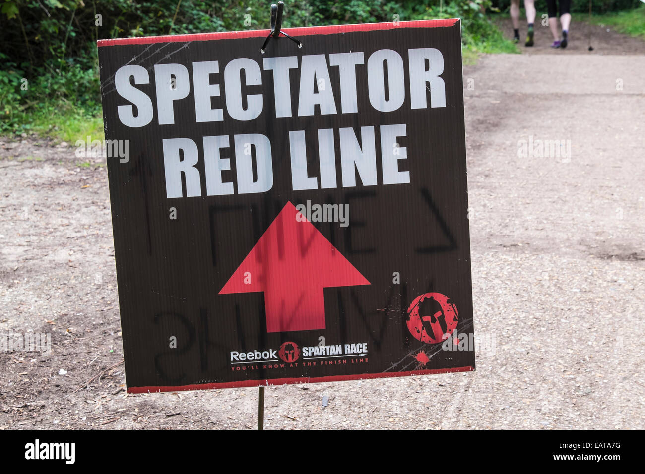 Spectator direction sign Spartan race Milton country park Stock Photo
