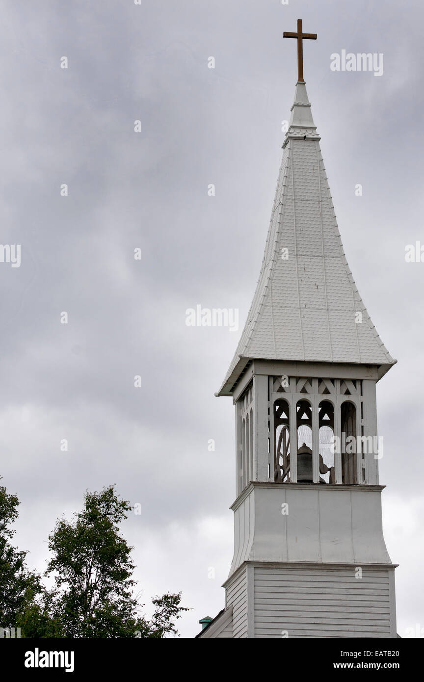 Steeple of the Immaculate Conception Church in Fairbanks. Stock Photo
