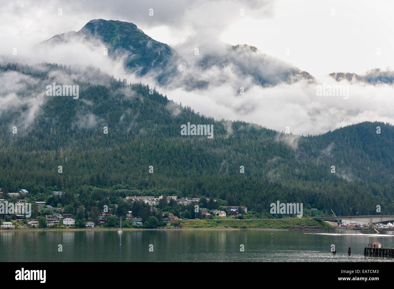 Fog in the mountains over the west side of Juneau - Alaska. Stock Photo
