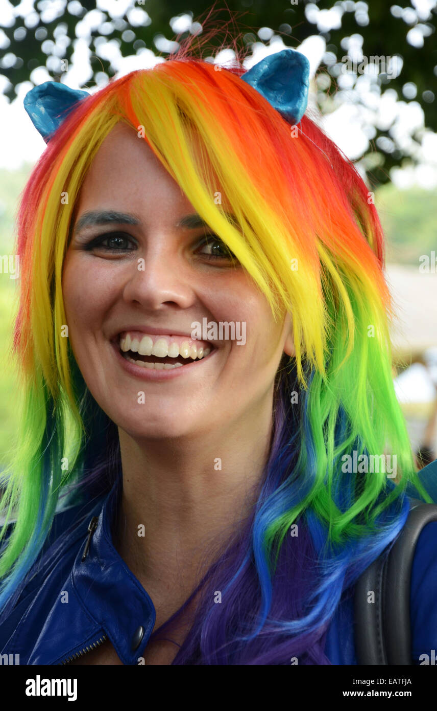 colorful young woman at 2014 Fantasy Fair Arcen Netherlands Stock Photo