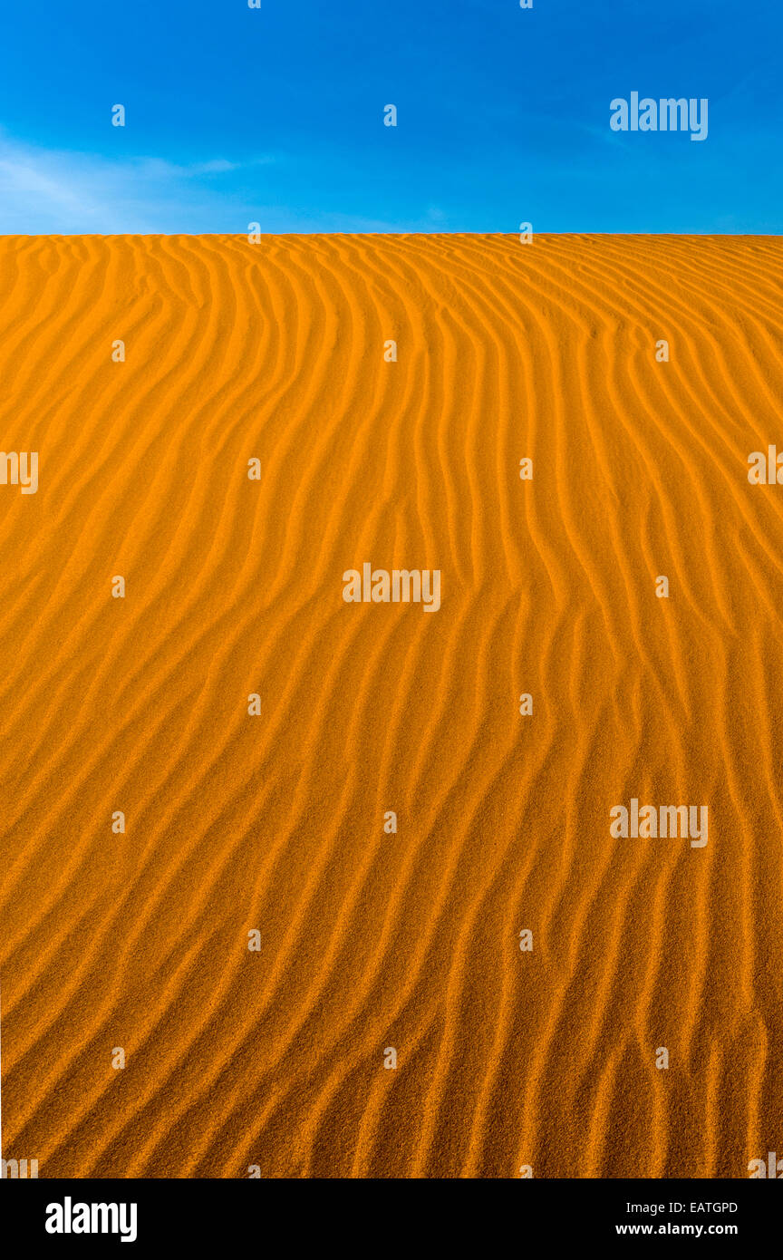 Geometric ripples in the face of a red sand dune in a coastal desert. Stock Photo