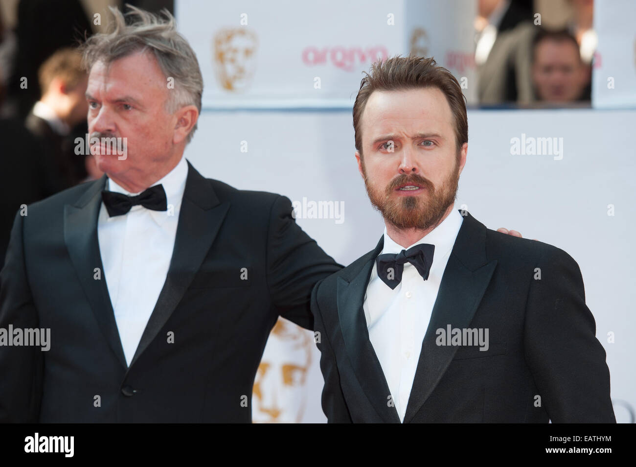 Arqiva British Academy Television Awards held at the Theatre Royal, Drury Lane - Arrivals.  Featuring: Sam Neill,Aaron Paul Where: London, United Kingdom When: 18 May 2014 Stock Photo