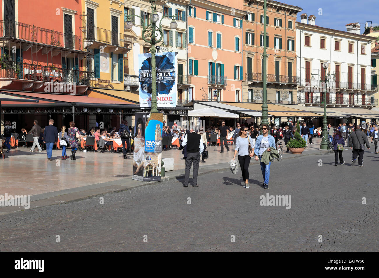 Tourists in Piazza Bra, Verona, Italy, Veneto. Stock Photo
