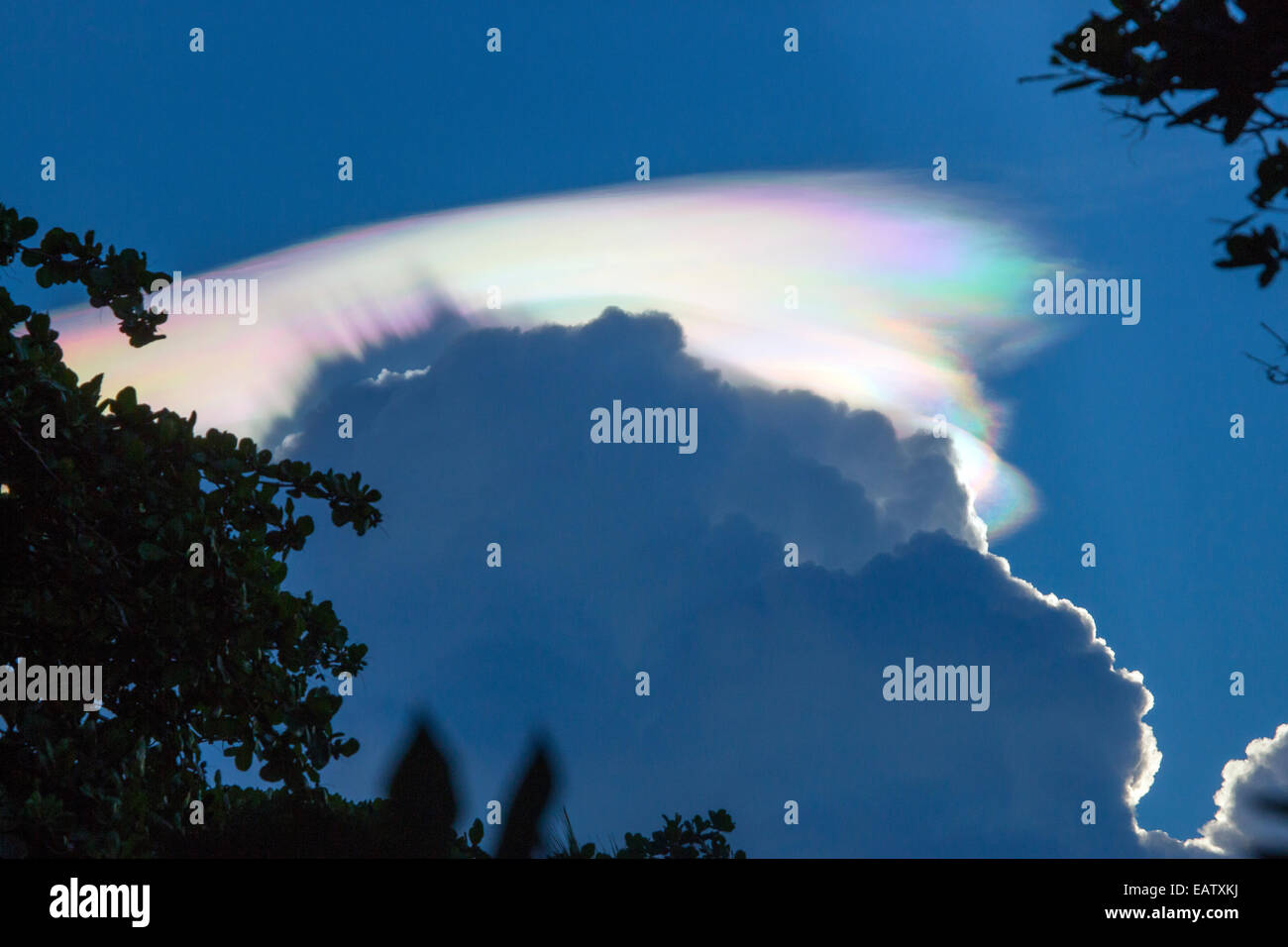 An unusual and colorful cloud formation in the late afternoon sky. Stock Photo