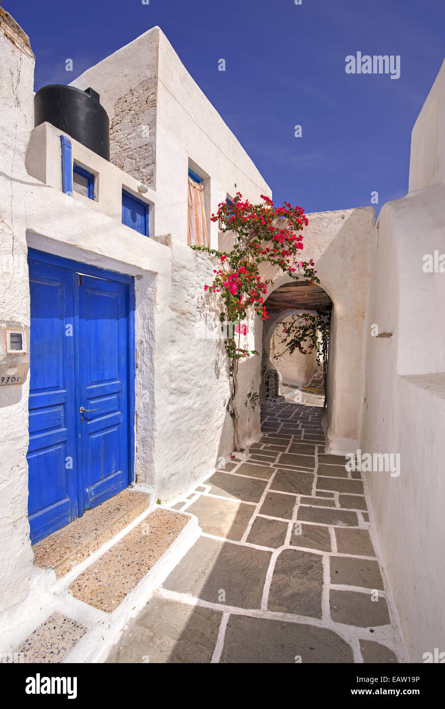 A typical picturesque cobbled path in the traditional settlement of ...