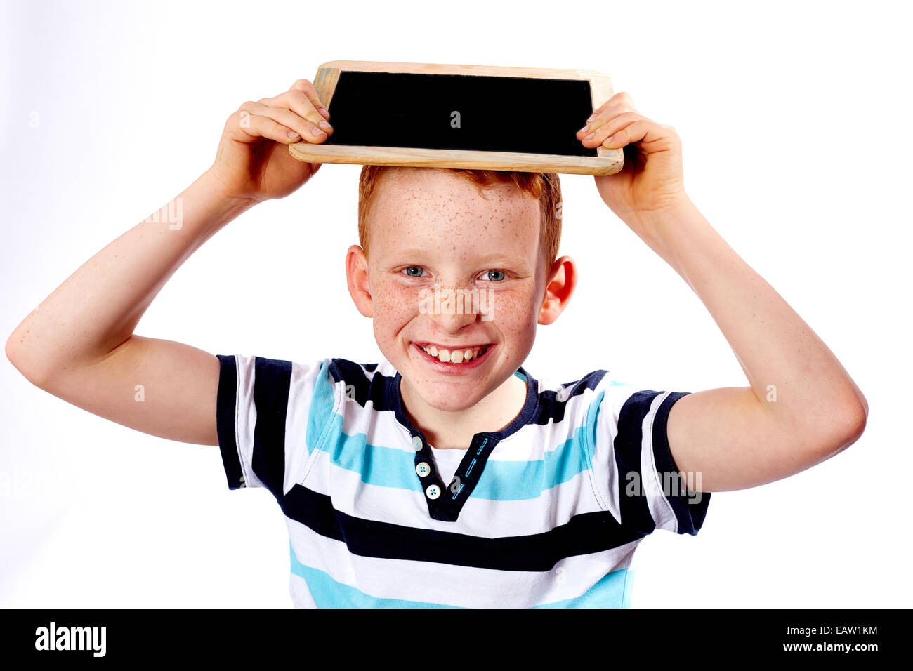 young boy with chalkboard Stock Photo