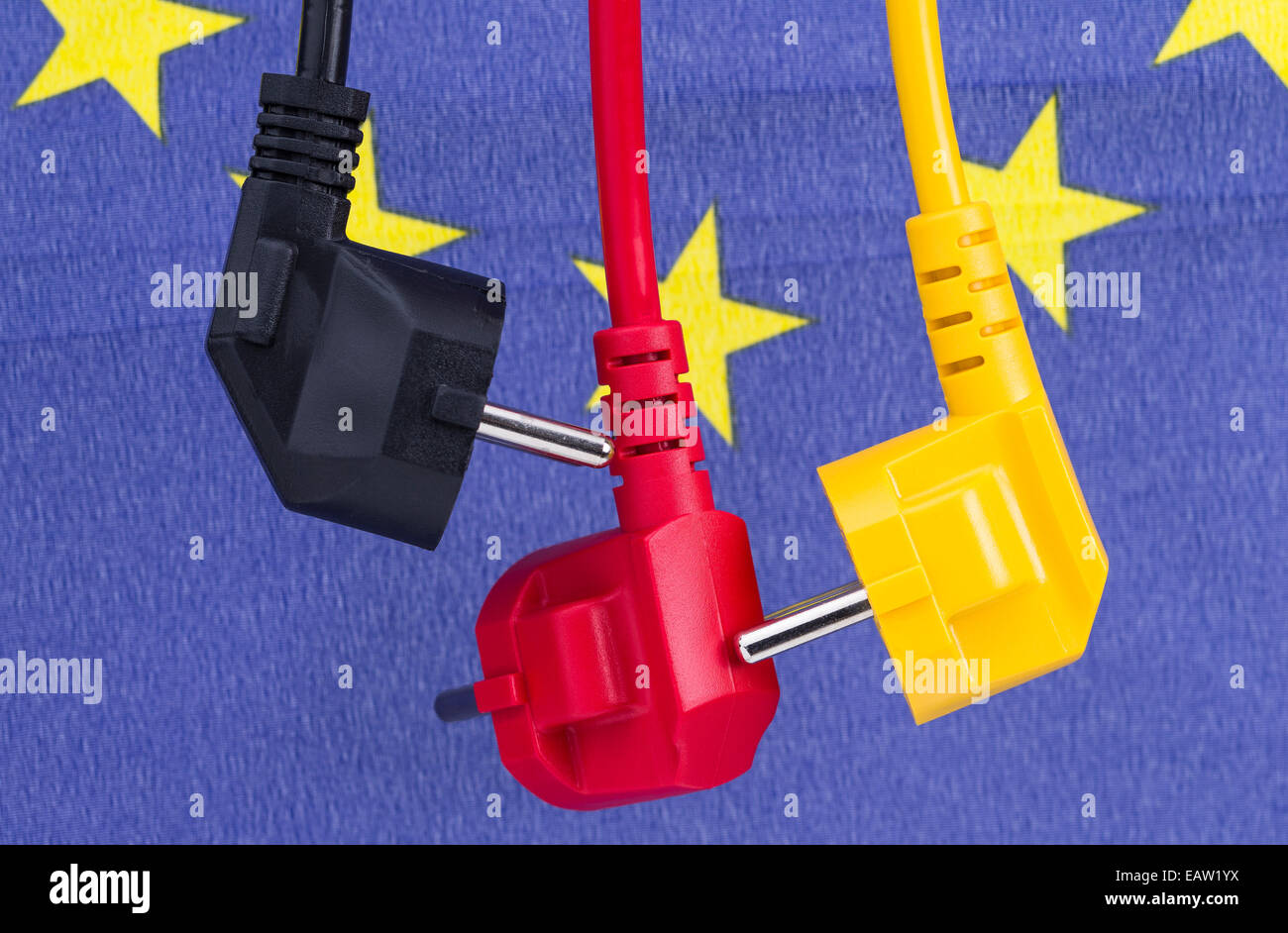 Colored power cords with EU flag Stock Photo Alamy