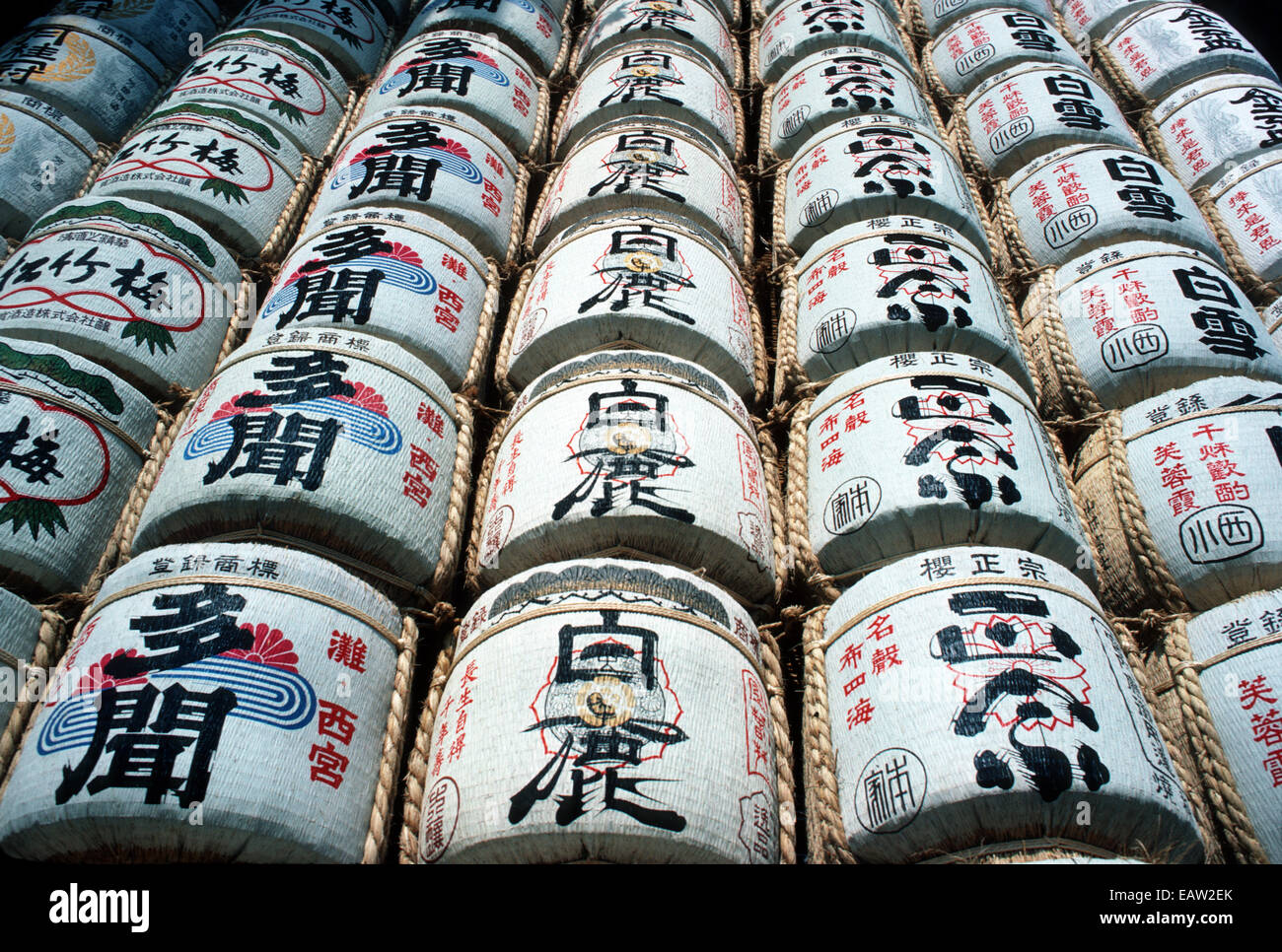 Saki casks (rice wine barrels) at Asakusa Temple in Tokyo Stock Photo